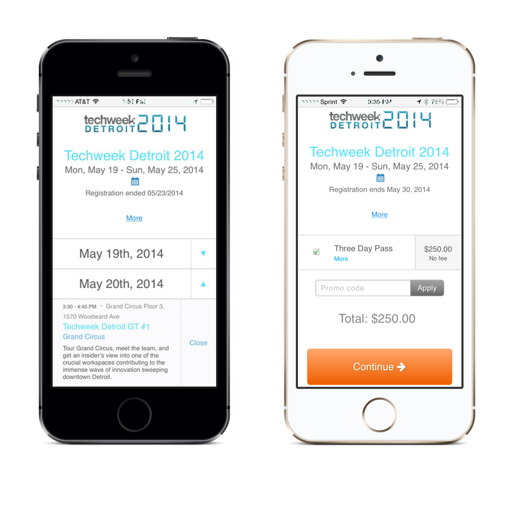 iPhone preview of event registration
